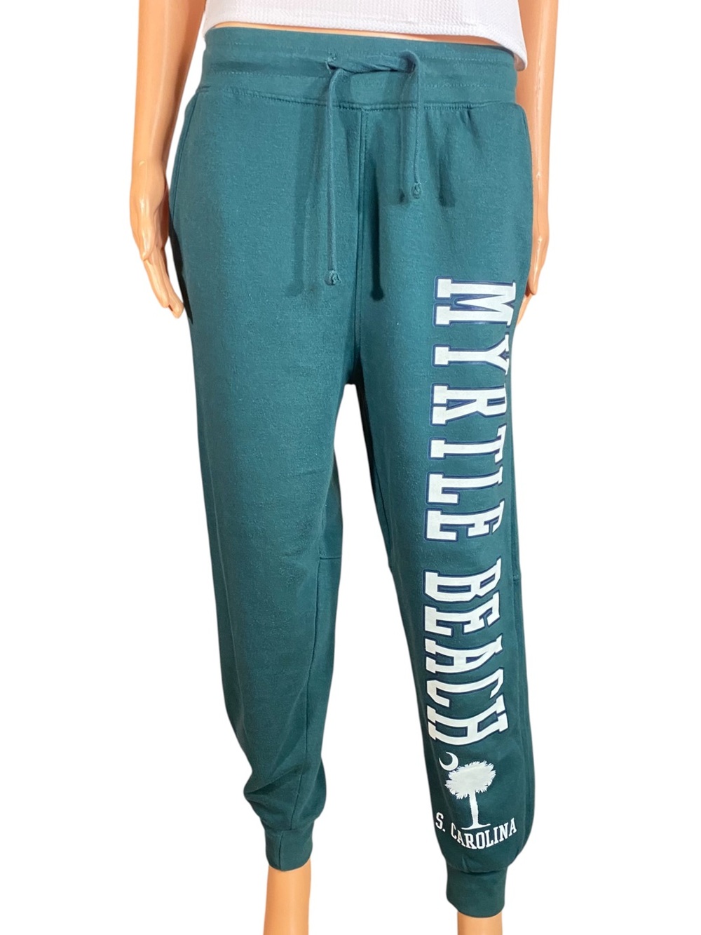Myrtle Beach Teal Jogger Sweatpants Oversized Cozy Fabric Drawstring Waist SZ S
